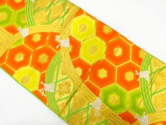 JAPANESE KIMONO / ANTIQUE FUKURO OBI / SILK / WOVEN RHOMBUS FLOWER